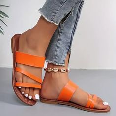 Tangerine Orange Sandals Orange Flat Sandals For Beach Season, Orange Flat Sandals For Spring, Trendy Orange Flat Sandals, Casual Orange Flip Flops For Spring, Casual Orange Spring Flip Flops, Orange Slide Sandals For Summer, Orange Toe Post Sandals For Summer, Orange Open-toe Flip Flops For Spring, Orange Open Toe Flip Flops For Spring