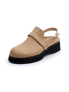 Editor's NotesTUFEIS' shoes are classic and can be matched with various unique styles.- Eye-catching smooth leather detail- Trendy round toe shape- Chunky platform heels- Ankle strap with buckle- Feminine and minimal styleMeasurements(in.)- Size: KR 225MM (US 5.5) ~ KR 255MM (US 8.5)- Heel Height: 1.77in. (Front - 0.71in.)*Fit true to size.Composition & Care- Sheep leather- Lining: pig skin- Outsole: rubber- Avoid direct heat and moisture- Professional cleaning is recommended Designer- Beige Round Toe Mules With Buckle Closure, Beige Mules With Buckle Closure And Round Toe, Modern Round Toe Sandals For Work, Chic Clogs With Ankle Strap And Buckle Closure, Leather Slingback Pumps With Ankle Strap And Platform, Chic Ankle Strap Clogs With Buckle Closure, Modern Closed Toe Mules With Buckle, Modern Closed Toe Mules With Buckle Closure, Round Toe Mules With Buckle Closure