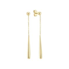 Crafted in quality 14 karat yellow gold  these contemporary drop designs are a fun and flirty way to dress up casual attire. These dangle earrings measure 2" and are secured by friction posts and backs. Elegant Yellow Gold Drop Earrings, Yellow Gold Teardrop Linear Earrings For Pierced Ears, Classic 14k Yellow Gold Linear Earrings, Formal Long Drop Yellow Gold Linear Earrings, Formal Long Drop Linear Earrings, Modern 14k Gold Teardrop Linear Earrings, Pierced Yellow Gold Teardrop Linear Earrings, Modern 14k Yellow Gold Teardrop Earrings, Classic 14k Gold Long Drop Earrings