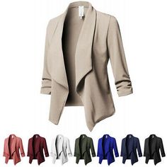 Womens Lightweight Classic Draped Open Front Blazer with Plus Size Ladies Jakcet | eBay Plus Size Business, Business Jacket, Color Plain, Plus Size Work, Womens Tweed, Women Blazer, Outwear Women, Female Style, Open Front Blazer