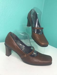 Brown Mary Janes, Brown Block Heels, Mary Janes Shoes, Block Heel Shoes, Mary Jane Heels, Mary Jane Shoes, Heel Shoes, Character Shoes, Mary Janes