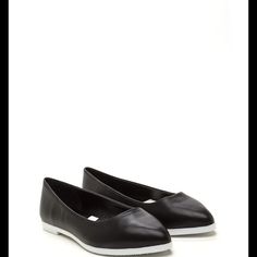 Black Faux Leather Flats (BRAND NEW) Don't be fooled by their simplicity -- these shoes are sensational!  Flats are constructed in smooth vegan leather and feature a pointed toe box and a ridged sole.  These fit more like a size 7.  Man made materials Made in China Bamboo Shoes Flats & Loafers Casual Black Pointed Toe Flats, Modern Black Synthetic Flats, Black Casual Slip-on Flats, Casual Almond Toe Flats With Medium Width, Casual Black Almond Toe Flats, Casual Faux Leather Flats, Trendy Synthetic Closed Toe Flats, Black Synthetic Flats, Trendy Closed Toe Synthetic Flats