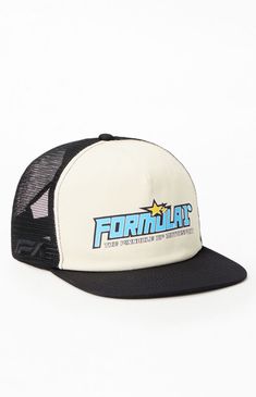 PacSun exclusive! The Formula 1 x PacSun Pinnacle Future Trucker Hat offers a sleek, sporty style with all-day comfort. Featuring a mesh backing and breathable eyelets, this cap keeps you cool while on the go. The flat brim and adjustable snapback give it a versatile fit, and the bold Formula 1 front graphic with F1 side embroidery adds a racing-inspired edge.Mesh backingFlat brimBreathable eyeletsF1 side embroideryFormula 1 front graphicAdjustable snapback Formula 1 Mens x PacSun Pinnacle Future Trucker Hat - Black Streetwear Aesthetic, F1 Racing, Sporty Style, Pacsun, Formula 1, The Go, Fashion Brand, Trucker Hat, Accessories Hats