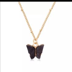 Gold Color Alloy Necklace Cute Butterfly Pendant Accessories For Girl Adjustable Sweet Style Chain Necklace Jewelr Casual Black Clavicle Chain Necklace, Casual Black Chain Necklace, Black Charm Necklaces With Chain For Gift, Black Pendant Charm Necklace With Chain, Trendy Black Pendant Chain Necklace, Elegant Black Butterfly Charm Necklace, Elegant Black Necklace With Butterfly Charm, Casual Black Pendant Jewelry, Trendy Black Charm Necklaces For Gifts