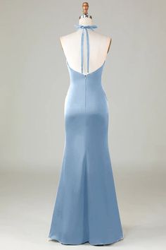 Zapakasa Women Mermaid Halter Dusty Blue Long Satin Bridesmaid Dress Sheath Prom Dress, Sage Pink, Satin Bridesmaid Dress, Lovely Partner, Dusty Sage, Hoco Dress, Silk Dresses, Mermaid Bridesmaid Dresses, Dress Occasion