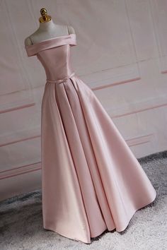 Pink Satin Off The Shoulder Long Bridesmaid Dress - Uniqistic.com Formal Dresses Plus Size, Occasion Dresses Evening, Bridesmaid Dress Color, Dream Prom Dress, Pink Long Dress, Pink Formal Dresses, Plus Size Formal, Plus Size Formal Dresses, Looks Party