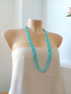 "Turquoise and mint necklace. Need a specific length? We have them all! It has 8 strands. Size shown in pictures is 30\". Please read specifications on SIZES below: ❤ SIZES This item comes in several sizes, kindly choose at checkout. The easiest way to find out which length suits you best is to measure a necklace you already own, from one end to the next, including clasp. You can also use the diagram on the pictures as a reference, but keep in mind that we all have different neck and body sizes. Cheap Turquoise Beaded Necklaces For Festivals, Cheap Beaded Turquoise Necklace, Cheap Adjustable Single Strand Turquoise Necklace, Turquoise Jewelry With Faceted Beads For Summer, Summer Turquoise Jewelry With Faceted Beads, Turquoise Double Strand Beaded Necklace For Beach, Turquoise Beaded Necklace For The Beach, Turquoise Long Beaded Necklace For Beach, Turquoise Faceted Beads Jewelry For Summer