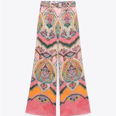 Nwt! Beautiful Wide Leg Pants That Fit Super Flattering. Light Weight And Perfect For Any Occasion. Colors Are Bright And Fit True To Size. Oversized Linen Shirt, Mix Match Outfits, Palazzo Trousers, Printed Wide Leg Pants, Body Glove, Printed Trousers, Designs For Dresses, Zara Pants, Printed Pants