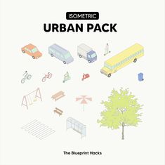 the blueprint mock up for some type of urban pack, with various vehicles and people