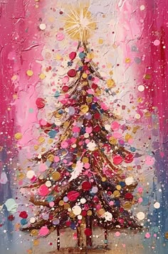 a painting of a colorful christmas tree