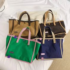 Pongl Capacity Soft Canvas Tote Bag Fashion Contrasting Colors Female Eco Handbag Spring New Shopping Bag Leisure Shoulder Bag Quality Handbags, Bag Fashion, Canvas Tote Bag, Large Bags, Canvas Material, Canvas Tote, Evening Bags, Purses And Handbags, Contrasting Colors