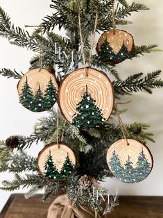 a christmas tree with ornaments hanging from it