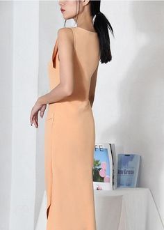 Organic Apricot side open Cotton asymmetrical design Summer Dress - SooLinen Knee-length Midi Dress With Side Slits, Solid Knee-length Midi Dress With Side Slits, Chic Midi Dress With Split Design And V-neck, Chic Midi Dress With V-neck And Split Design, Orange Tight-fit Dress With Asymmetrical Hem, Orange Fitted Dress With Asymmetrical Hem, Fitted Sleeveless Midi Dress With Split Design, Spring V-neck Midi Dress With Split Design, Summer V-neck Midi Dress With Split Design