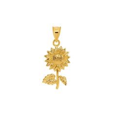 "14k solid gold Sunflower Pendant. measures 1\" by 1/2\". high polish finish." Yellow Gold Plated Flower Jewelry, Gold Plated Yellow Gold Flower Jewelry, Yellow Gold Birth Flower Pendant Jewelry, Yellow Gold Birth Flower Jewelry, Yellow Gold Round Pendant With Flower Charm, Yellow Gold Pendant Jewelry With Flower Charm, 14k Yellow Gold Flower Shaped Jewelry, Yellow Gold Flower-shaped Jewelry With Charms, Yellow Gold Plated Jewelry With Birth Flower