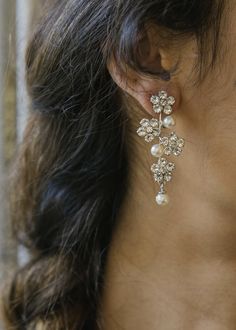 Aria Earring – Jennifer Behr LLC Luxury Hair Accessories, Pearl Headpiece, Crystal Flowers, Jennifer Behr, Contemporary Luxury, Luxury Hair, Best Of Both Worlds, Crystal Pearls, Crystal Earrings