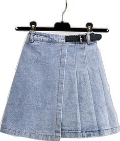 Trendy Flared Denim Skirt For Spring, Spring Short Denim Skirt For Day Out, Spring Knee-length Denim Blue Skirt, Spring Denim Knee-length Skirt, Summer Denim Blue Lined Skirt, Summer Lined Denim Blue Denim Skirt, Summer Denim Blue Lined Denim Skirt, Casual High Waist Pleated Skirt For Spring, Short Denim Skirt For Day Out