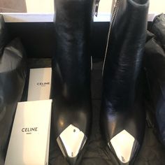 I’m Extremely Sad That These Won’t Fit Me. I’m A 36.5 But These Runs Small. Fits 36!!! I Love Everything About These Boots. Perfect Height! Perfect Shape! Perfect Amount Of Design! Super Chic And Stylish!! I Really Wished It Could Have Fit Me!! Perfect To Wear With Jeans Dresses!! Over $1400 After Tax! Dust Bag And Box Chic Leather Snip Toe Heels, Chic Leather Heels With Snip Toe, Designer Calf Leather Pointed Toe Boots, Leather Ankle Boot Heels With Metal Feet, Designer Pointed Toe Calf Leather Boots, Leather Ankle Boots With Metal Feet, Chic Leather Heeled Boots With Metal Feet, Designer Leather Heeled Boots With Pointed Toe, Designer Calf Leather Boots With Pointed Toe