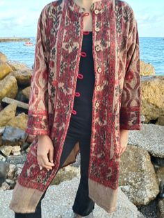 Yak wool jacket kimono Bohemian One-size Cotton Outerwear, Wool Kimono, Folk Style Embroidered Multicolor Kimono, Red Bohemian One-size Kimono, Multicolor Kimono With Block Print, Boho Jacket, Bohemian Long-sleeved Floral Patchwork Outerwear, Womens Jackets, Kimono Jacket