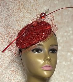 Red Fascinator Half Hat for Church, Tea Party, Weddings, and Special Occasions.  Beaded lace half hat trimmed with feather stem and hat pin. Red Head covering for church and headwear. Size  Hat measures 5.9 inches in diameter. SHIPPING All items for free shipping will be shipped via USPS FIRST CLASS MAIL. Gifts for mom, sister, wife, or yourself. Elegant Mini Hats For Wedding And Carnival, Elegant Hats For Wedding And Carnival, Elegant Wedding Fascinator For Carnival, Elegant Fitted Mini Hats For Holiday, Elegant Fitted Headpiece For Carnival, Red Adjustable Fascinator, Elegant Fitted Costume Hats And Headpieces For Holidays, Elegant Mini Hats For Wedding And Holiday, Fitted Wedding Fascinator For Carnival