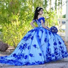 Royal Blue Beaded 3D Flowers Quinceanera Dresses Off Shoulder Ball Gown Sweet 16 | eBay Royal Blue Quince Dress, Quinceanera Dresses Princess, Blue Quince Dress, Royal Blue Quinceanera Dresses, Blue Quinceanera Dresses, Quinceanera Dresses Mexican, Royal Blue Quinceanera, Vestido Charro, Quince Dresses Blue