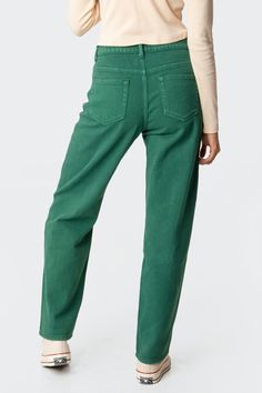 PRODUCT INFO Wide-leg jeans 100% Cotton Relaxed fit Model wears size S Model height is 5'7 Item care: Wash with similar color Casual Cropped Cotton Jeans For Fall, High Rise Green Cotton Jeans, Green High Rise Cotton Jeans, Trendy Mid-rise Green Cargo Jeans, Trendy Green Mid-rise Cargo Jeans, Casual High Waist Straight Fit Jeans, Five-pocket Jeans For Fall, Fall Jeans With Five Pockets, Solid Color Jeans With Five Pockets For Fall