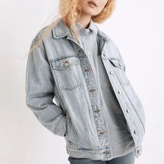 Brand New In A Size A Size Extra Small. Sold Out Online. Great Denim Jacket That Has An Oversized Fit. Can Fit A Small Person Was Well. Classic Washed Blue Button-up Outerwear, Oversized Light Wash Denim Jacket For Everyday, Everyday Light Wash Long Sleeve Outerwear, Oversized Light Wash Denim Jacket, Light Wash Relaxed Fit Outerwear For Everyday, Oversized Light Wash Outerwear For Everyday, Everyday Light Wash Relaxed Fit Outerwear, Everyday Oversized Light Wash Outerwear, Everyday Light Wash Relaxed Outerwear