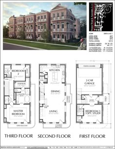 three story townhouse with second floor and first floor plans for two story townhouses