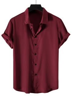 Satin Short, Latest Mens Fashion, Mens Casual Dress, Satin Shirt, Plain Shirts, Basic Shirts, Mens Casual Outfits, Short Sleeve Button Up, Mens Casual