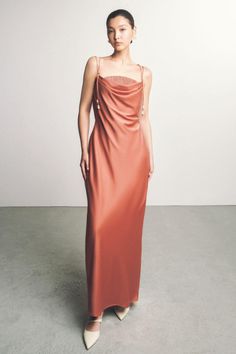 Women's Kieu Thu Slip Pleated Chest Silk Cade Maxi Dress XS/S/M/L/XL Coral MEAN BLVD Pre-draped Floor-length Silk Evening Dress, Pre-draped Floor-length Silk Dress For Gala, Pre-draped Silk Gala Dress, Pre-draped Pleated Silk Dress, Silk Ruched Pre-draped Evening Dress, Pre-draped Silk Evening Dress, Silk Ruched Dress For Gala, Pleated Silk Gala Dresses, Silk Long Dress With Pleated Bodice