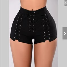 Cute Lace Up Shorts. New With Tags Never Worn. First Picture Is A Stock Picture With Similar Shorts. Feel Free To Ask Me Any Questions. Rose Embroidered Jeans, Shorts Drawing, Dark Denim Shorts, Rave Babe, Seductive Clothes, 60 Fashion, Cute Shorts, Distressed Black Jeans, Goth Outfits