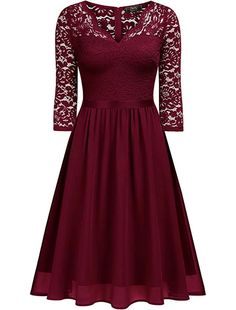 Women's Party Dress Lace Dress Homecoming Dress Midi Dress Black Wine Navy Blue Half Sleeve Pure Color Lace Spring Fall Winter V Neck Fashion Wedding Guest Birthday Vacation Knee-length Lace Party Dress, Dressy A-line Bridesmaid Dresses, Chiffon Midi Dress For Banquets, Chiffon Midi Dress For Banquet, Dressy Midi Length Banquet Dresses, V-neck Lace Patchwork Dress For Prom, Knee-length Wedding Dresses For Party Season, Evening A-line Dress With Lace Sleeves, Fitted Chiffon Vintage Dress For Party