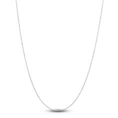 Dynamic diamond-cut beads of 14K white gold nestle to create this elegant women's 1.1mm beaded chain necklace. The 16-inch necklace secures with a lobster clasp. Elegant Jewelry With Rolo Chain And Round Beads, White Gold Ball Chain Necklace Gift, Elegant White Gold Ball Chain Necklace, Classic White Gold Satellite Chain Necklace, Classic White Gold Ball Chain Jewelry, Classic Cable Chain Necklace With Round Beads, Sterling Silver White Gold Necklace With Beaded Chain, Sterling Silver Necklace With Beaded Chain In White Gold, White Gold Sterling Silver Necklace With Beaded Chain