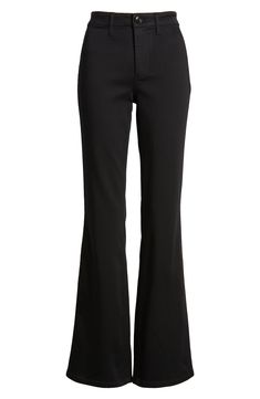 Perfect for day-to-night styling, these stretchy bootcut jeans feature full-length legs and trouser-style pockets for an elevated look. 33" inseam; 19" leg opening; 10" front rise; 15" back rise 36% cotton, 36% viscose, 27% polyester, 1% spandex Machine wash, tumble dry Imported Women Business Casual Pants, Black Work Pants Women, Bootcut Trousers Outfit, Black Slacks Women, Black Bootcut Jeans Outfit, Pants Dark Academia, Ceiling Library, Flare Work Pants, London Ballet