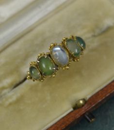 Rare Georgian 18ct Gold and Five Moonstone Half Hoop Band Ring | eBay Pearl Engagement Ring Unique, Half Infinity Ring, Moonstone Antique Ring, Different Color Wedding Rings, 3 Gemstone Ring, Ancient Wedding Rings, Pearl And Emerald Engagement Ring, Vintage Gemstone Ring, Georgian Rings Antique