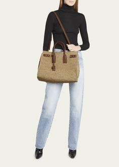 Saint Laurent Sac De Jour Medium Top-Handle Bag in Raffia - Bergdorf Goodman Handle Bag, Bergdorf Goodman, Knitting Designs, Top Designers, Top Handle, Saint Laurent, Top Handle Bag, Tops Designs, Luxury Fashion