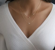 Layered Opal Necklace • Dainty Gold Necklace • Dainty Opal Jewelry • Gift for Girlfriend Sister Her Mom • Gifts under 50 Minimalist Tiny Beaded Necklaces For Layering, Delicate Jewelry With Tiny Beads For Layering, Delicate Layering Jewelry With Tiny Beads, Minimalist Layered Necklace For Gift, White Minimalist Layered Necklace As Gift, Minimalist White Layered Necklace As Gift, Minimalist White Layered Necklace For Gift, Delicate Layered Necklace For Gift, Elegant Layered Necklace With Satellite Chain As Gift