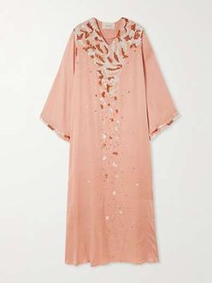 SHATHA ESSA Sequin-embellished satin gown | NET-A-PORTER Embellished Silk Maxi Kaftan, Embellished Silk Maxi-length Kaftan, Luxury Embellished Long Gown, Luxury Embellished Gown, Silk Sequined Party Kaftan, Silk Sequined Kaftan For Parties, Silk Kaftan With Sequins For Party, Silk Party Kaftan With Sequins, Luxury Embellished Pink Dress