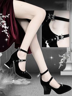 Introducing our edgy and stylish gothic velvet high heels, the perfect combination of gothic and punk aesthetics. These pointed-toe high heels are designed with a y2k and punk-inspired flair, featuring striking silver studs that exude a rebellious attitude. The luscious velvet material adds a touch of luxury to these statement shoes, making them a must-have for anyone with a bold sense of style. Whether you're looking to add an edge to your gothic or punk outfit, or simply want to stand out from Anime Tea Party, Punk Aesthetics, Punk Outfit, Velvet High Heels, Purple Gothic, Plaid Shoes, Summer High Heels, Statement Shoes, Fashion Kawaii