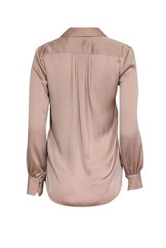 Feminine and fashion-forward, this sleek satin blouse is a must-have addition to every wardrobe. The gorgeous dusty rose hue and precious pleated yoke lend an elegant feel to this top. Perfect for the office and beyond, pair it with jeans or tuck it into a pencil skirt for a polished look. Size XS 100% Polyester Pullover Partial front button Pleated yoke Long sleeve Button cuff Curved hem Bust 36" Waist 37" Shoulder to hem 25.5" Sleeve length 24" Feminine Satin Tops For Workwear, Feminine Satin Tops For Work, Pink Satin Top For Work, Elegant Viscose Blouse For Night Out, Formal Pink Satin Tops, Classic Satin Top With Satin Finish, Elegant Satin Finish Blouse For Work, Satin Finish Tops For Workwear, Elegant Pink Tops For Evening