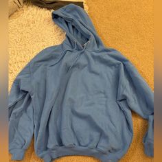 Super Cute And Comfy!! Never Worn New With Tags. Fits Oversized Blue Oversized Comfy Sweatshirt, Blue Oversized Comfy Hoodie, Oversized Blue Comfortable Sweatshirt, Comfy Oversized Blue Hoodie, Oversized Comfy Blue Hoodie, Basic Oversized Hoodie For Spring, Basic Oversized Hooded Sweatshirt, Oversized Basic Hooded Sweatshirt, Oversized Hooded Basic Sweatshirt