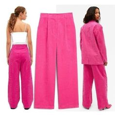 New Monki Pink High-Waisted Corduroy Women's Us 8 Wide Leg Trousers Pants New With Tags Step Up The Preppy Game In Some Ever-So-Stylish Hot Pink Corduroy. Dress ‘Em Up, Dress ‘Em Down, Anyway You Wear These Comfy Trousers Will Be A New Fave Look. Grab A Pair Today! Measurements: 30" Inseam Bottom Leg Opening: 11" Waist: 24" Rise: 14" High Waist. Regular Fit. Full Length. Straight Leg. Button Fly. Composition: Cotton 100% Care Instructions: 40 Degrees Machine Wash Iron Medium Heat Do Not Dry Clea Corduroy Tapered Leg Bottoms For Work, Spring Corduroy Pants, Trendy Corduroy Pants For Spring, Fitted Wide Leg Pants With Pockets For Spring, Pink Cotton Wide Leg Pants For Fall, Straight Leg Corduroy Pants For Spring, Chic Cotton Winter Pants, Fall Cotton Pink Wide Leg Pants, Chic Winter Cotton Pants