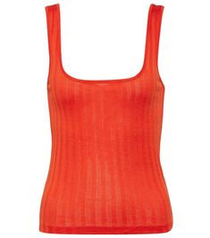 This slinky tank top from Vince has a fitted silhouette with a round neckline. Made from cotton, it's semi-sheer and has a wide ribbed-knit finish. Summer Scoop Neck Tank Top With Seamless Construction, Seamless Scoop Neck Tank Top For Summer, Ribbed Fitted Tank Top With Scoop Neck, Ribbed Fitted Scoop Neck Tank Top, Fitted Ribbed Camisole With Scoop Neck, Fitted Ribbed Tank Top With Crew Neck, Ribbed Fitted Crew Neck Tank Top, Fitted Seamless Tank Top For Spring, Ribbed Stretch Camisole With Scoop Neck