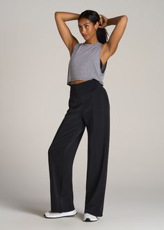 About Our Wide Leg Ultra High Rise Pant Comfort and style combine on these effortlessly chic pants for tall women. Designed with an ultra-high rise that's extra flattering, they have a modern wide leg with front seam details to highlight your long legs. We've made these tall women's pants specifically for your height, with a full length leg and inseam that's actually long enough. The tri-blend fabric is naturally wrinkle-resistant, and ready for a day of running errands or lounging at home. Two High-waisted Wide Leg Pants With Elastic 4-way Stretch, High Waist Wide Leg Pants For Fall, High Waist Wide Leg Pants For Elevated Casual Fall, Wide-leg Bottoms For Casual Wear, Versatile Wide-leg Cargo Pants, Wide-leg Solid Color Bottoms For Elevated Casual, Fall High-waisted Wide Leg Pants For Elevated Casual, Solid Wide-leg Bottoms For Elevated Casual Wear, Solid Color Wide-leg Bottoms For Elevated Casual