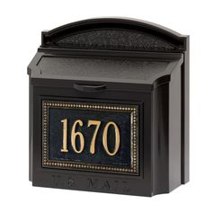 a black mailbox with the number seventy on it's front and side panel