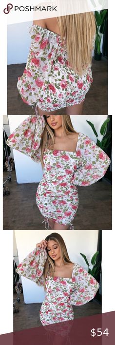 ➖ Garden Angel Floral Tie Scrunch Dress • NWOT! • PRICE IS FIRM! ⇢ PLEASE ACCEPT YOUR PACKAGE IN A TIMELY FASHION! ✖️NO trades/drama/lowest/spam/holds/emails! ☑️ Other brands I carry: Nasty Gal, House Of CB, Fashion Nova, Windsor, Hot Miami Styles, Boohoo, Zara, Express, AKIRA, Forever 21, Venus, LuLus, Tobi, ASOS, White Fox Boutique, Sabo Skirt, Pretty Little Thing, Naked Wardrobe, Free People, VS, Tiger Mist, JLUXLABEL, Oh Polly, Missguided, Bodycentral, Charlotte Russe, PINK, Vici, American E Summer Floral Square Neck Dress For Brunch, Summer Floral Dress With Square Neck For Brunch, Cute Long Sleeve Floral Dress For Summer, Flirty Summer Floral Dress For Garden Party, Flirty Floral Dress For Summer Garden Party, Fitted White Dress For Summer Parties, Summer Ruched Mini Dress, Trendy White Mini Dress For Garden Party, Feminine Mini Dress For Spring Summer Parties