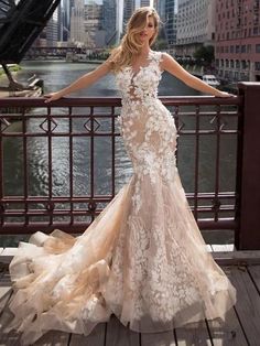 Mermaid \ Trumpet Jewel Neck Chapel Train Lace Tulle Regular Straps Illusion Detail Backless Wedding Dresses - wedding dresses Maternity Bridal Gowns, Cheap Wedding Dress Boho, Dresses Country, Milla Nova, Bridal Gowns Mermaid, Backless Wedding, Mermaid Wedding Dresses, Bohemian Wedding Dresses, Luxury Wedding Dress