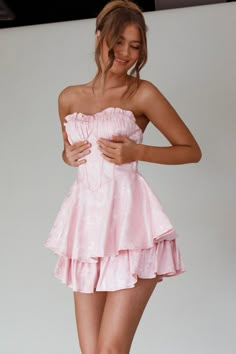 Pink Hoco Dress, Satin Clutch, Pink Romper, Malibu Barbie, Pink Rompers, Grad Dresses, Dresses Ideas, Hoco Dresses, Dance Dresses