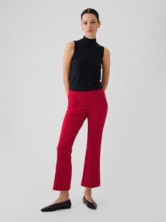 High Rise Ponte Crop Kick Pants Red Pants Women, Red Dress Pants Outfit, Red Pant Outfits, Khaki Pants Outfit Women, Red Pants Outfit, Khaki Pants Outfit, Red Dress Pants, Dress Pants Outfits, Pant Outfits