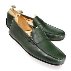 DRIVING LOAFERS IN GREEN FUNCHAL Green Goodyear Welted Leather Shoes, Green Slip-on Moccasins For Business, Green Leather Sole Slip-on Loafers, Green Leather Moc Toe Loafers, Luxury Green Loafers, Green Business Loafers With Leather Sole, Green Slip-on Loafers With Rubber Sole, Green Goodyear Welted Leather Shoes For Business, Green Slip-on Loafers With Leather Sole