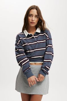 Oversized Long Sleeve PoloCotton On Women - Oversized Long Sleeve Polo - Slate Blue StripeCotton On | Women | Clothing | Sweats & HoodiesCotton On | Women | Clothing | Sweats & HoodiesCotton On | Women | Clothing | Sweats & Hoodies Oversized Striped Top With Ribbed Collar, Sporty Striped Collar Tops For Fall, Blue Vertical Striped Collared Top, Sporty Tops With Striped Collar For Fall, Blue Striped Sleeve Tops For Fall, Blue Long Sleeve Tops With Horizontal Stripes, Blue Horizontal Stripe Long Sleeve Top, Blue Long Sleeve Top With Horizontal Stripes, Blue Tops With Striped Sleeves For Fall